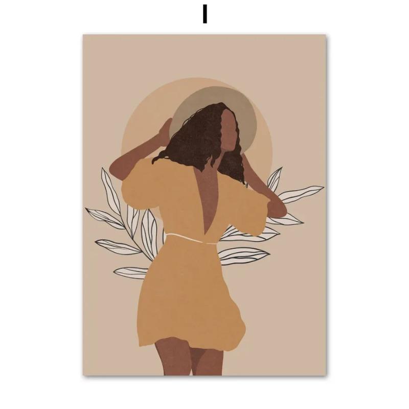 Элегантная черная девушка подсолнечник холст искусство абстрактный настенный декор для гостиной спальни HD печать плакат с растением шляпа юбка Desi