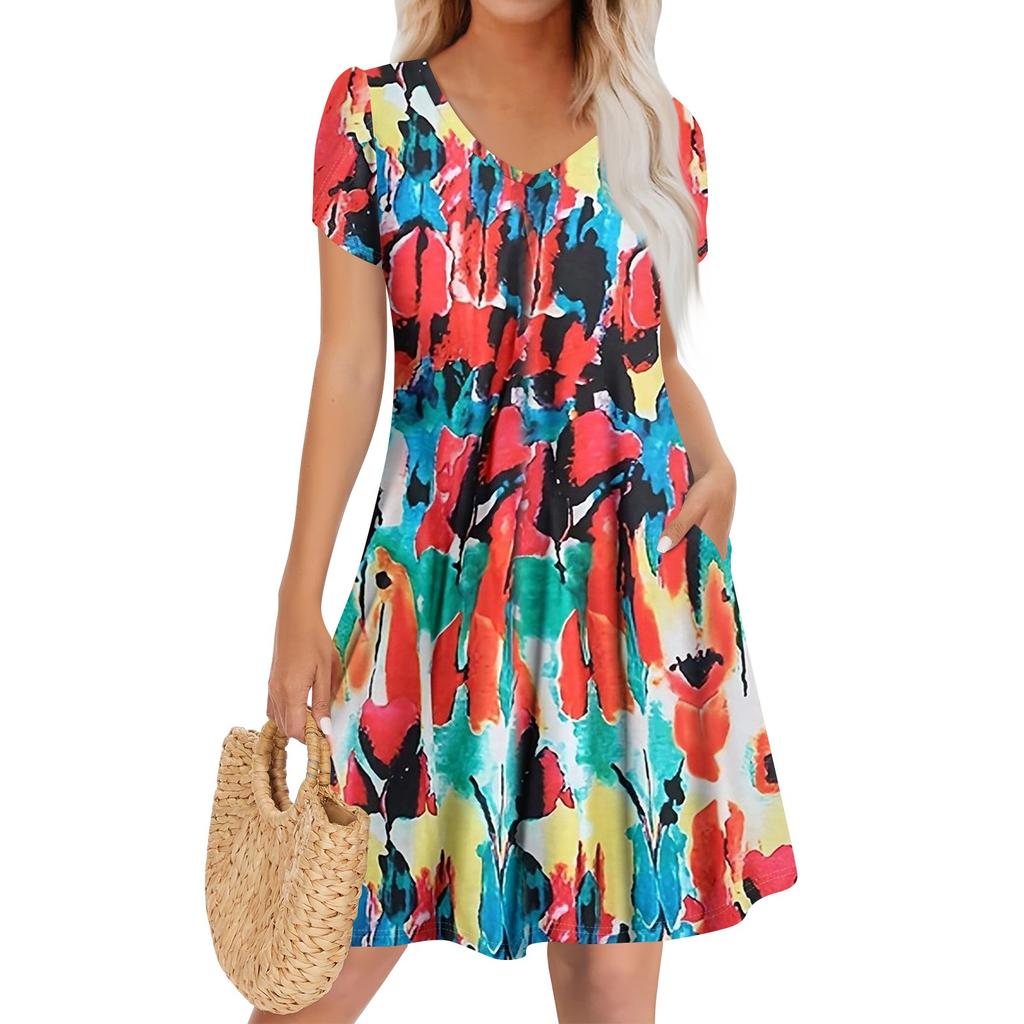 Женское повседневное модное платье с V-образным вырезом и коротким рукавом, стильное свадебное платье для гостей