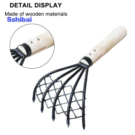 2 шт./компл., стальные грабли-моллюски с деревянной ручкой, сетчатый карман, ракушка для морепродуктов, инструмент для экскаватора, грабли-моллюски, пляжные аксессуары для зажима