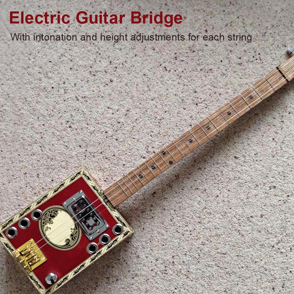 Durable 3 string Fixed Guitar Bridge Replacement Parts for Cigarbox Electric Guitars(Gold)