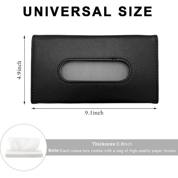 Car Tissue Holder, Vehicle Sun Visor Napkin Box Hanging Paper Towel Dispenser with Tissues Refill, Leather Backseat Paper Towel Case Visor Napkin
