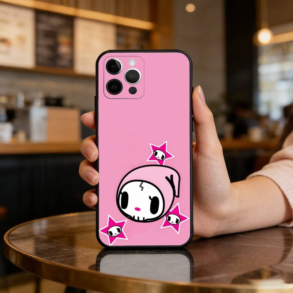 Japan T-Tokidokis CUTE Phone Case For iPhone 17,16,15,14,13,12,11 Plus,Pro Max,Soft Silicone Black Cover