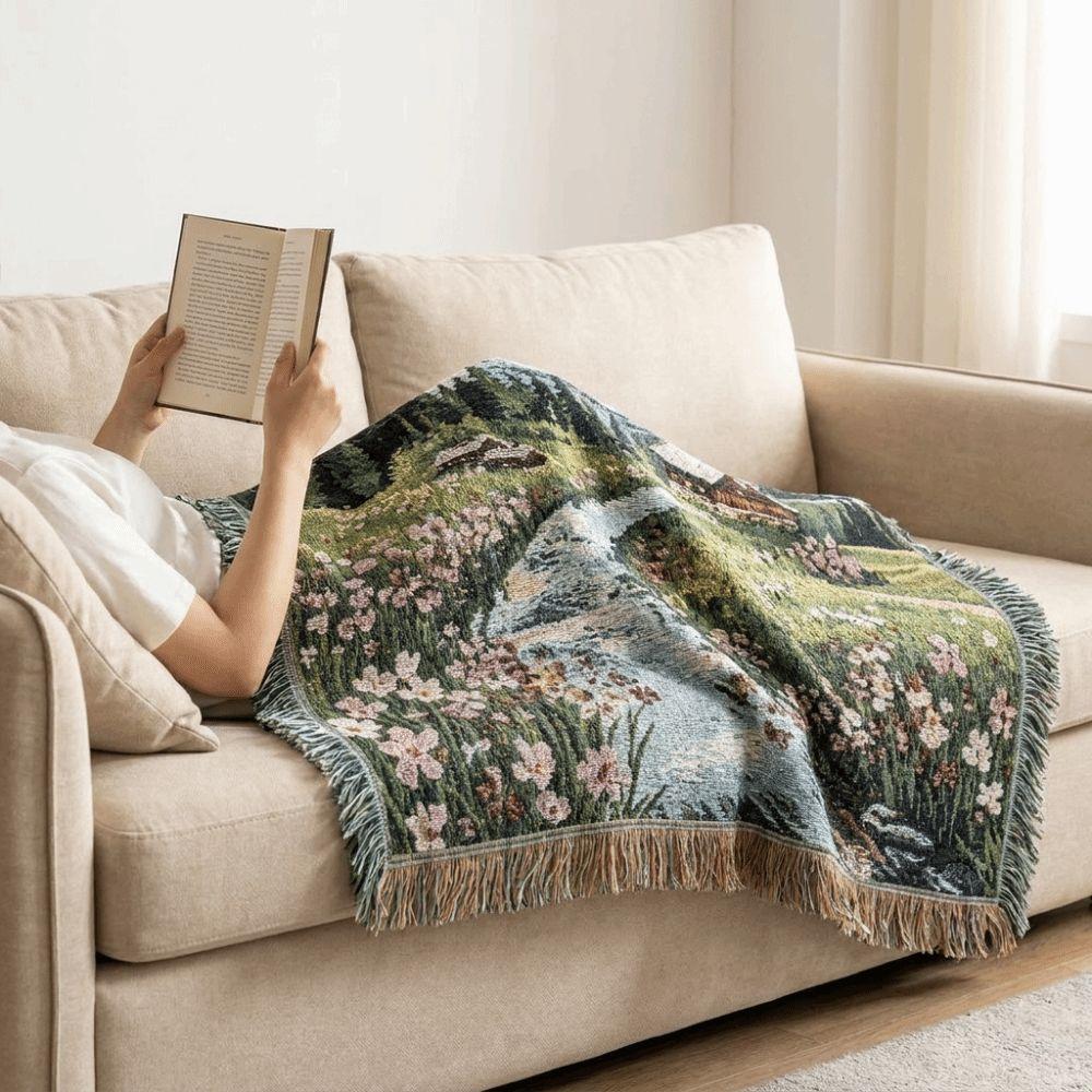 Natural Scenery Landscape Painting Sofa Blanket Nordic Style Wall Decoration Tapestry Camping