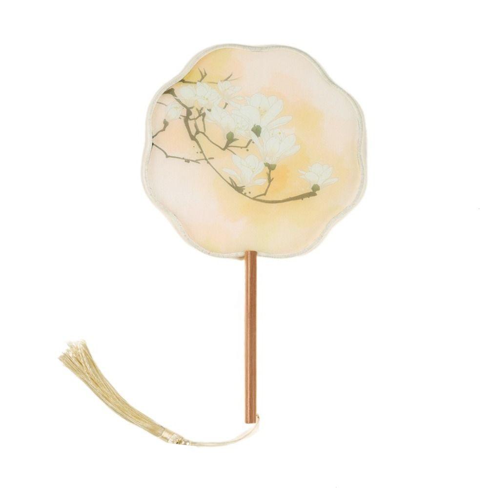 Ручной веер с вышивкой и кисточками, шелковый веер, классический китайский стиль, круглый веер, домашний декор