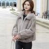 Зимний женский модный теплый и экологичный шуба из искусственного меха с воротником из цельного норки