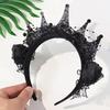Women Headband Crown Lace Decor Hair Hoop Halloween Dark Style Elastic Headwear Versatile Hair Accessory