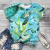 Summer Round Neck 3D Sea Turtle Print Top Fashionable Casual Short Sleeved Women's T-shirts