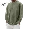 Vintage Washed Crewneck Tops Pullover Tops Relaxed Fit Distressed Raglan Sweatshirt Crew Soft Brushed Fabric Apparel Neck Long Sleeve Shirt