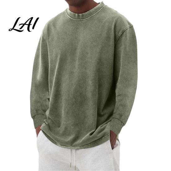 Vintage Washed Crewneck Tops Pullover Tops Relaxed Fit Distressed Raglan Sweatshirt Crew Soft Brushed Fabric Apparel Neck Long Sleeve Shirt