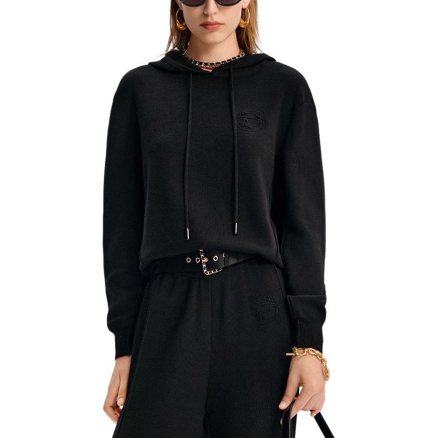 Karl Lagerfeld Outdoor Commuting Party Lightweight Luxury Sheepskin Wool Hooded Knit Sweater Women sweater K27L2315999