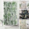 Shower Curtain with 12 Hooks Botanical Printing Retro Pastoral Style Natural Beauty