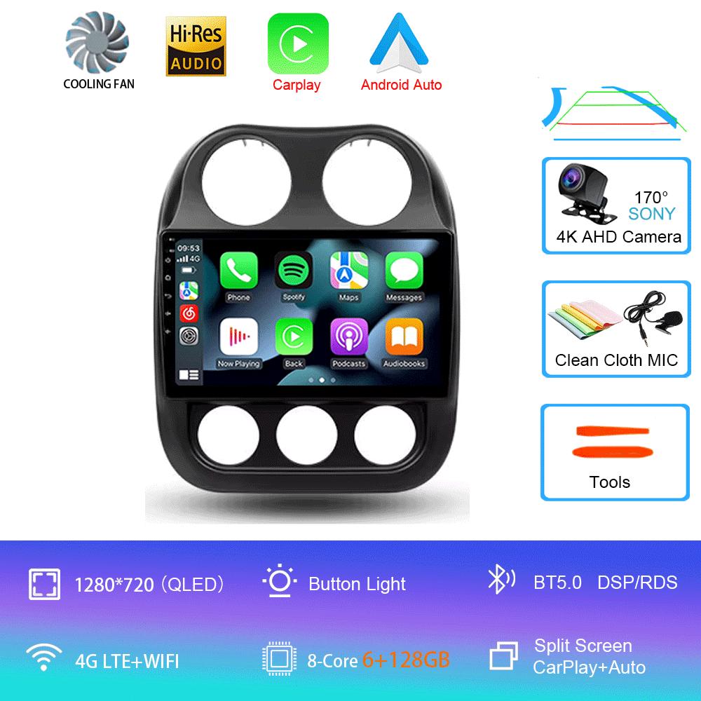 Автомобильное радио Android 14 для Jeep Compass Patriot 2010-2016 Мультимедийный проигрыватель Автомагнитола Стереоплеер GPS Навигация Carplay DSP