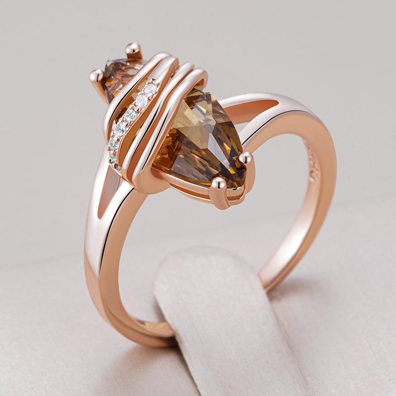 Модное коричневое кольцо винтажного стиля с натуральным цирконом для женщин, уникальная геометрия, цвет розового золота, высокое качество, повседневные украшения