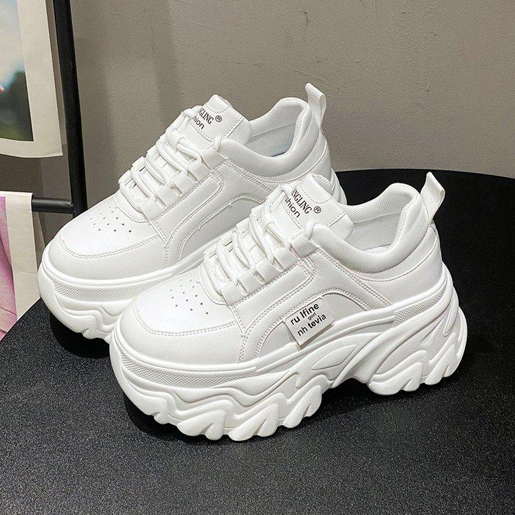 White Black Chunky Sneakers Women Spring Autumn Thick Bottom Dad Shoes Women Fashion PU Leather Platform Sneakers Ladies