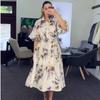 Летнее женское модное платье с принтом, рукавами-пузырями и завязкой на талии