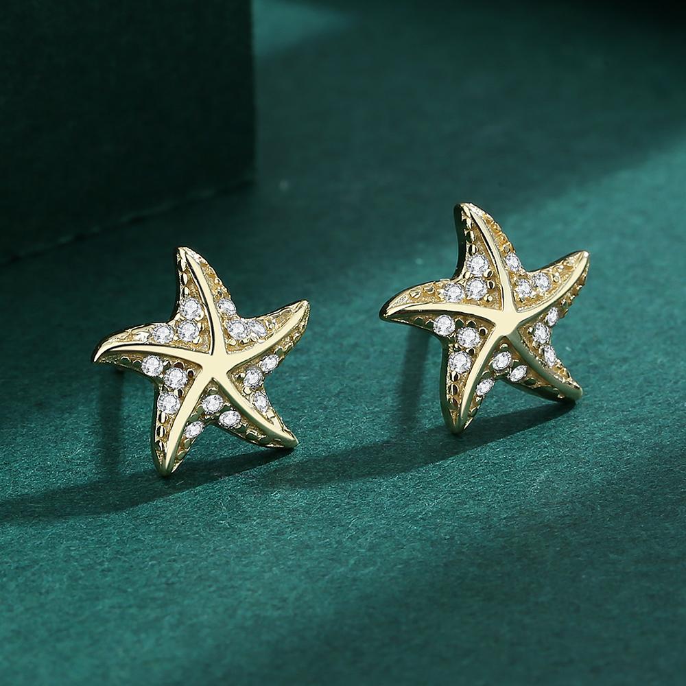 Изысканные желтые серьги с пентаграммой и цирконом из стерлингового серебра для женщин, простые серьги в форме морской звезды, ювелирные изделия из стерлингового серебра, подарок для пары, вечерние серебряные украшения