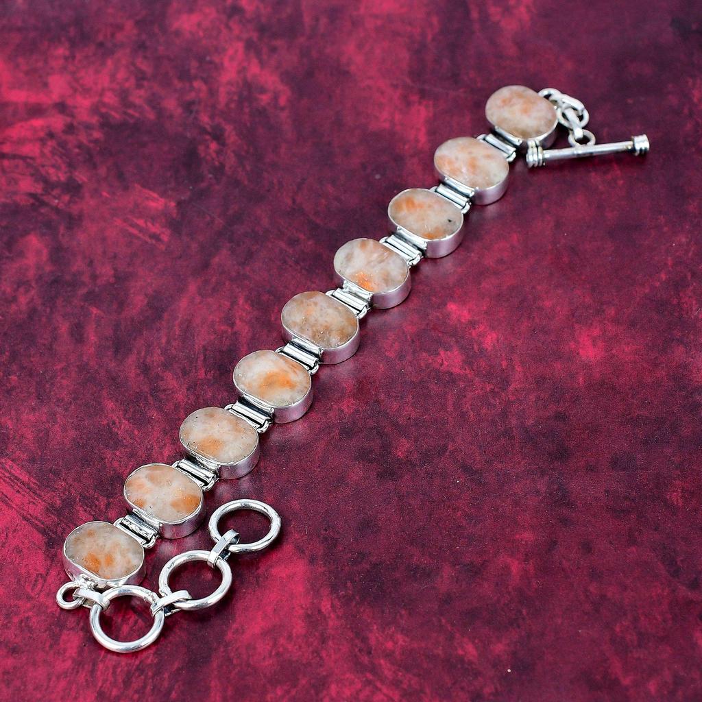 Браслет из цельного серебра Sunstone 925 пробы, браслет ручной работы с драгоценными камнями, подарки для жены, совершенно новый браслет