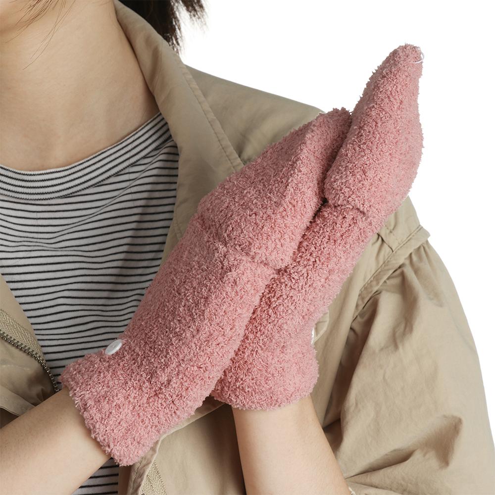 Двойное назначение для девочек, толстые вязаные варежки, перчатки с полупальцами, трансформируемые перчатки из бархата кораллового цвета