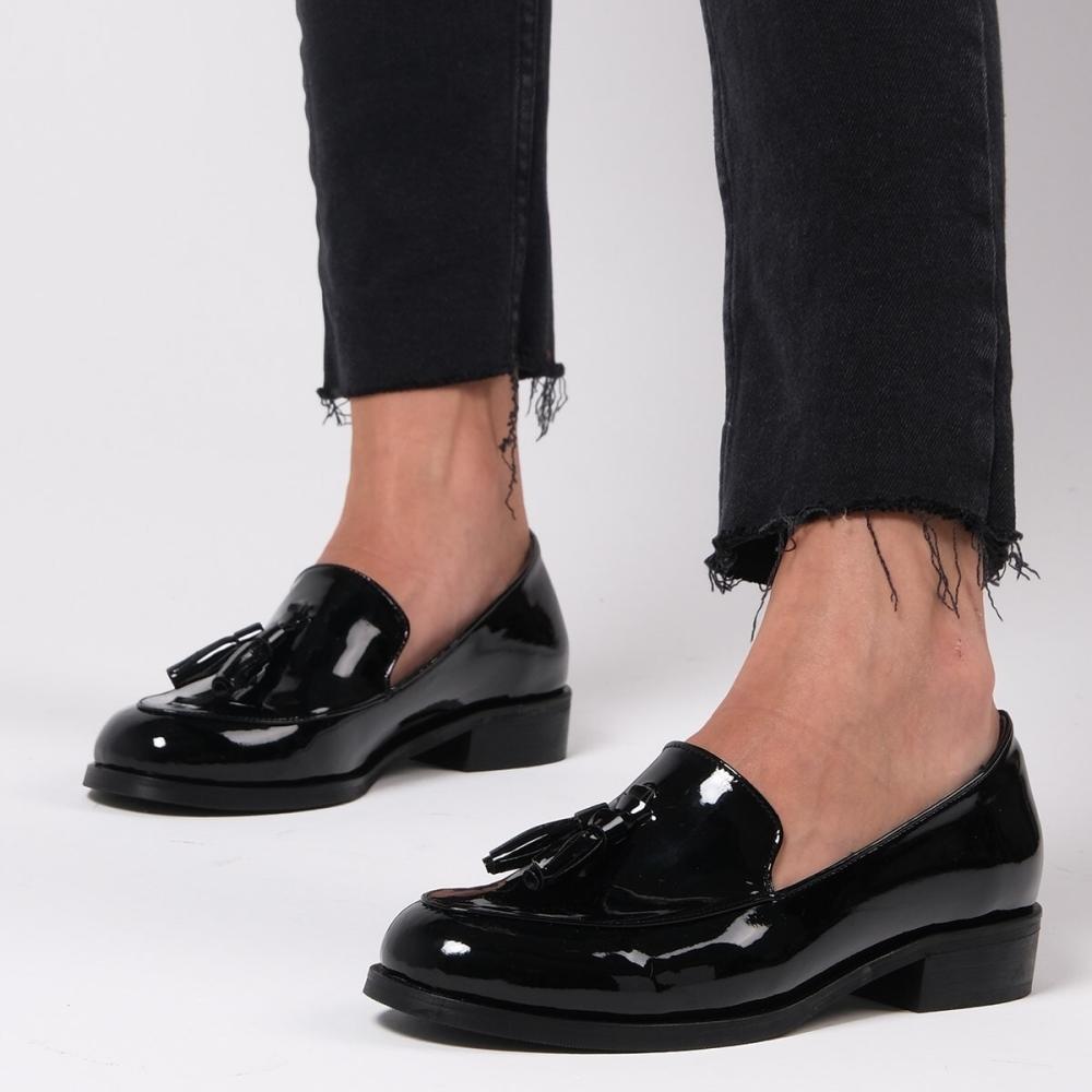Модные женские черные оксфорды из лакированной кожи