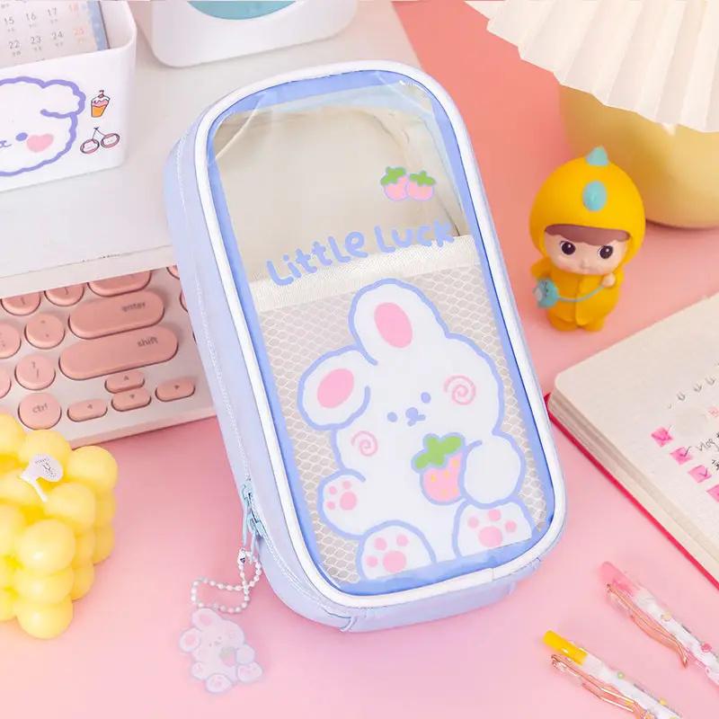 Прозрачный пенал, сумка для хранения карандашей большой емкости для школьников, коробка для канцелярских принадлежностей с медвежонком