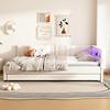 Sofa Bed 140x200 Cm Extendable LED Strip USB+Type-C Storage Compartment Slatted Frame Linen Bed Frame Without Mattress Beige
