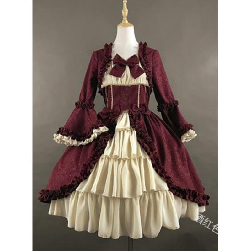 Женское средневековое винтажное готическое придворное платье с квадратным вырезом, приталенное для стройнящего эффекта, лоскутный дизайн с бантом