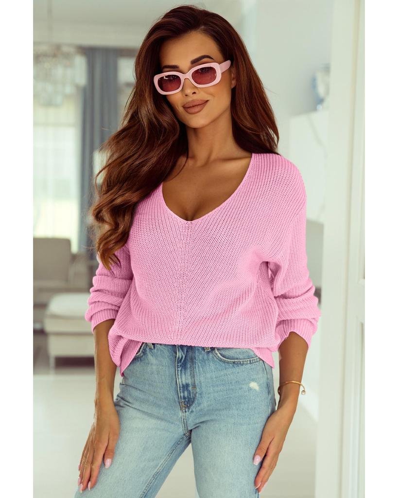 Azura Exchange Ribbed Knit V Neck Sweater