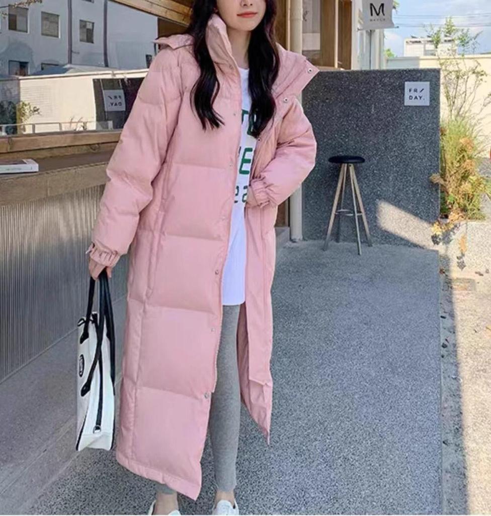 Унисекс пуховик выше колена 2025 года с 90% пуха белой утки, зимний парный стиль