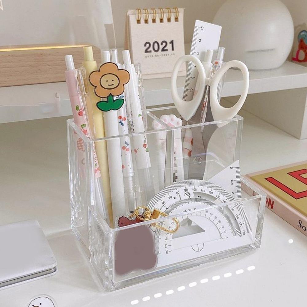 Space Saving Clear Pencil Organizer Cup Clear Desk Pen Holder Acrylic Pen Holder Countertop Desk