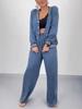 2025 Autumn/Winter Women's Crew Neck Patchwork Cardigan & Wide Leg Pants Set