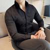 Elegant Print Shirts For Men High Quality Korean Luxury Clothing Fashion Slim Fit Casual Men's Social Shirt Dress V Neck Tuxedo
