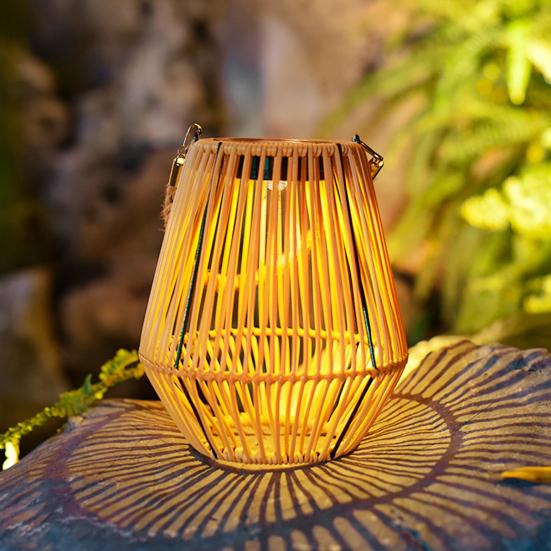 Солнечная бамбуковая лампа из ротанга с датчиком освещенности, автоматическое включение/выключение, IP65, водонепроницаемая, в стиле ретро, ​​ручная работа