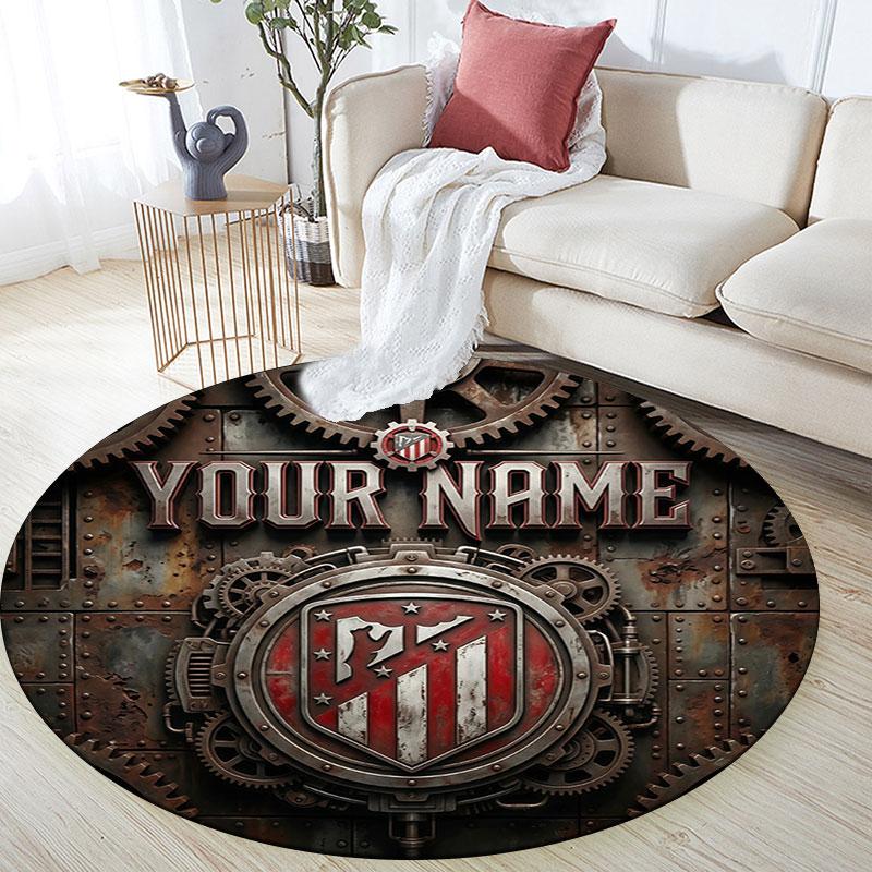 Custom Name,Atlético Madrid pattern round rug,Carpet Rug for Living Room Bedroom Playroom ,Non-slip Floor Mat,Holiday Gifts and Birthday Gifts.