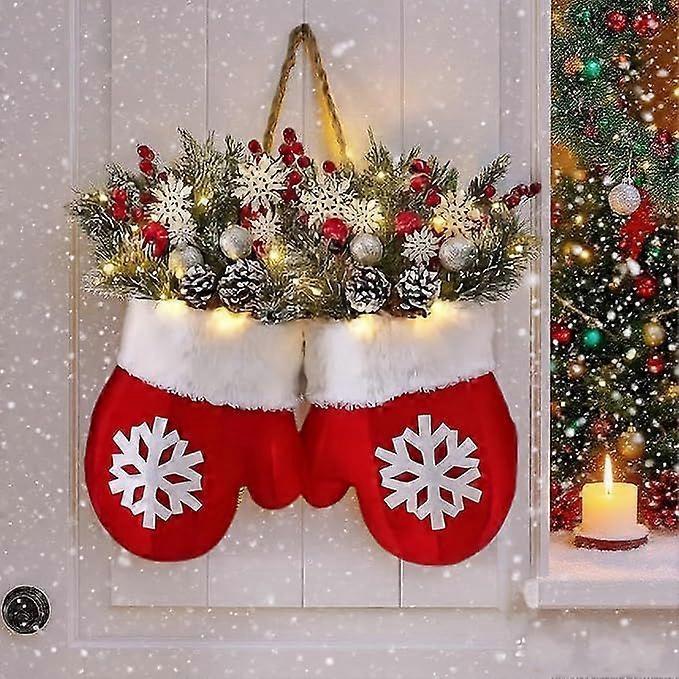 Holiday Planters,Twinkling Christmas Mitten Wreath,Twinkling Christmas Mitten Wreath