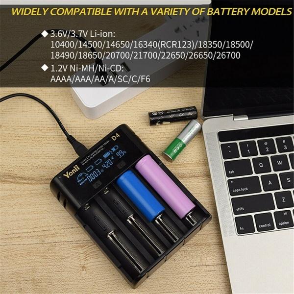 Зарядное устройство с 4 слотами для ЖК-дисплея, умное USB-зарядное устройство с ЖК-дисплеем для AA/AAA/18650/21700/2665010400/14500/14650/16340/18350/18500/18490 Nimh аккумуляторов