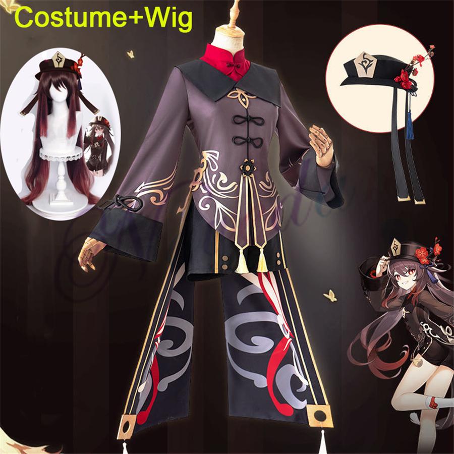 Hutao Cosplay Costume Uniform Wig Cosplay Anime Game Hu Tao Chinese Style Halloween Costumes