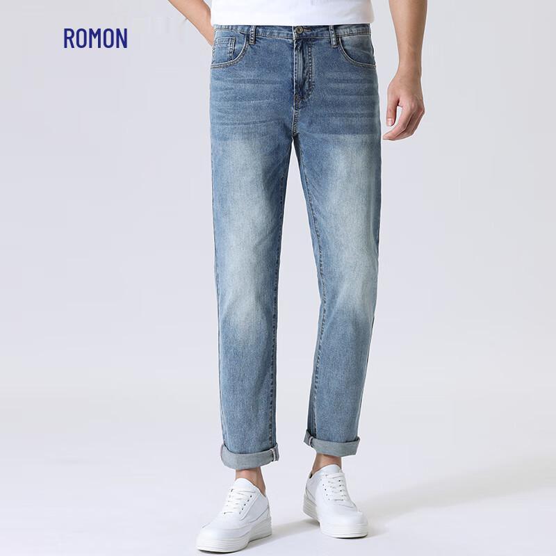 ROMON Мужские прямые джинсы из 95% гребенчатого хлопка с эластаном