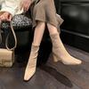 Korean Version of Giant Slim Short Boots Women's 2025 New High-heeled Small Square-headed Boots Temperament Elastic Boots