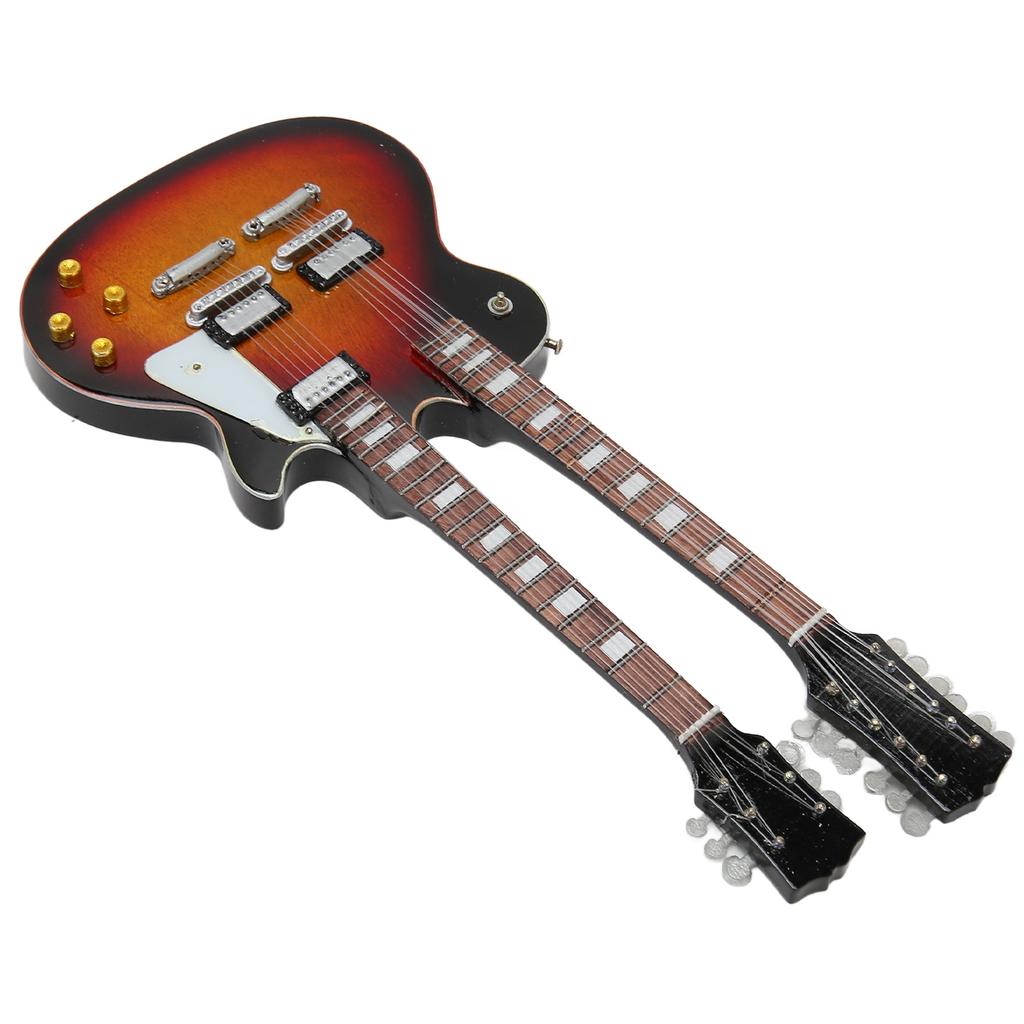 Миниатюрная модель электрогитары, украшение, двухгрифовая гитара, музыкальный инструмент, реплика с футляром