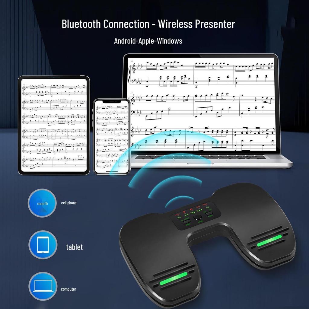 Bluetooth Silent Sheet Music Page Turner Pedal for Phone, Tablet, and E-reader - Ideal for Universal Musical Instrument Teaching and Performance.
