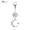 Alisouy 1pc Surgical Steel Crystal Zircon Flower Heart Leaf Bow-knot Dangle Button Navel Piercing Ring Belly Ring Body Jewelry
