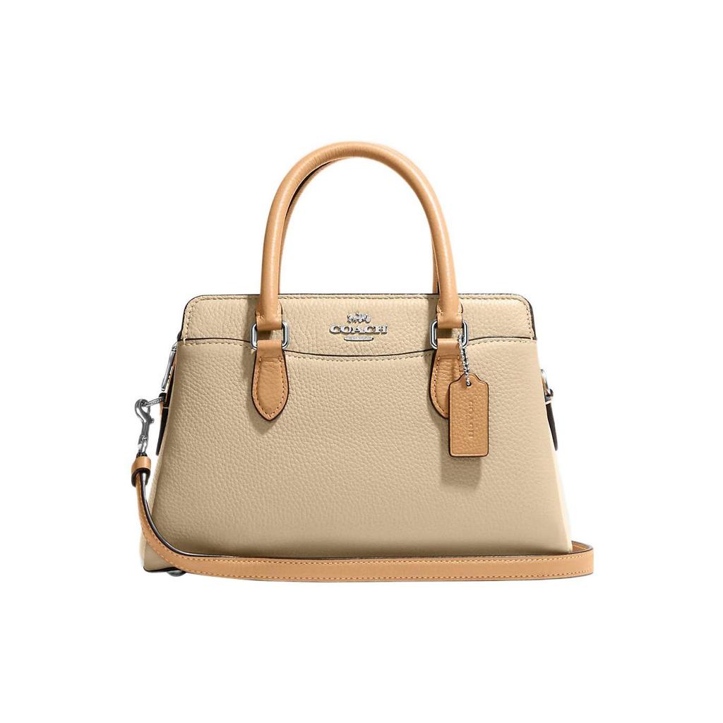 Coach Darcie Color Block Zip Closure Pebble Leather Tote Bag Women handbags Beige CH289-SVVFQ