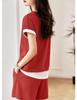 Fashion Casual Shirt Short Sleeve Pants Top and Bottom Set Room Wear Tops Shorts Cute Shorts [SpringSwallow] Women's (Red XL)