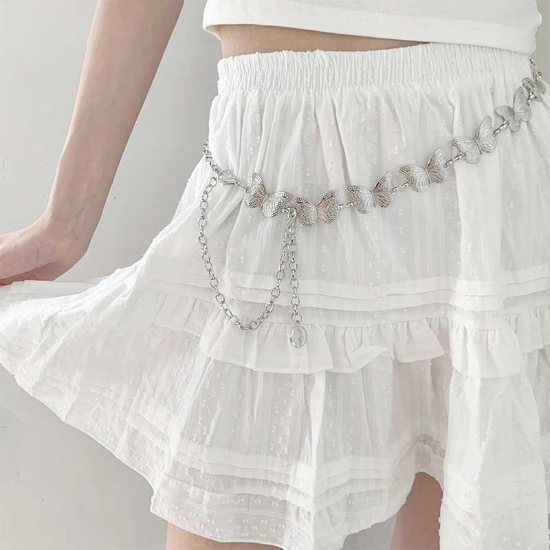 Y2K Butterfly Tassel Metal Waist Chain Single Layer Body Chain Women'S Party Jewelry Gift