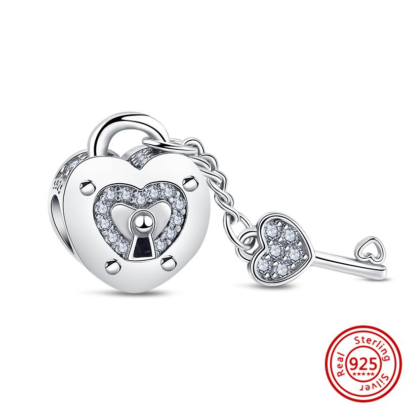 Медь 925 пробы Прозрачный циркон Снежинка Гербарий Крылья ангела и Сердце Сверкающие бусины Подходят для оригинального браслета Pantaro с шармами DIY Циркон