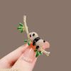 Cute Panda Green Bamboo Brooches For Women Luxury Rhinestones Crystal Animal Plant Safety Badges Pins Wedding Party Jewelry Gift