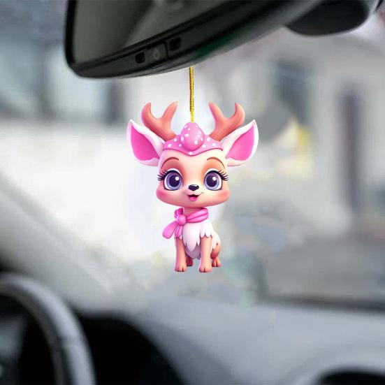 Креативное рождественское украшение в виде розового лося со шнурком, милый внешний вид, подвеска заднего вида для автомобиля, подвесное украшение для рождественской елки