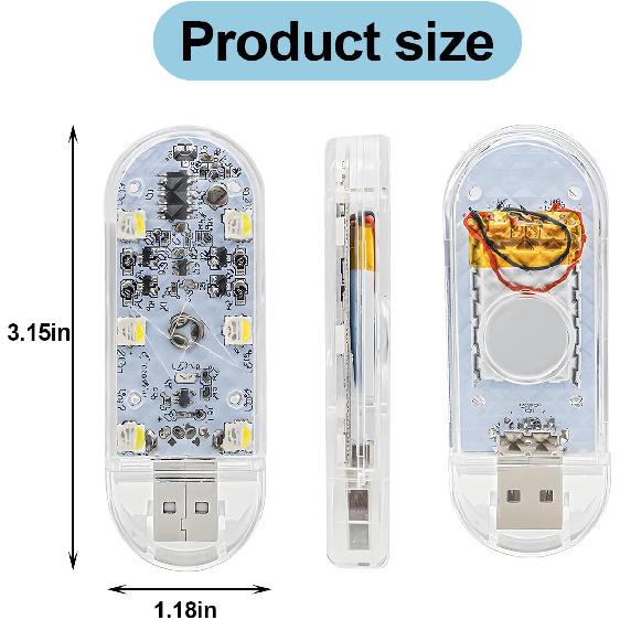 Bittwee Car LED Lights, 2PCS Vehicle Interior Wireless Ambient Lighting with 6 Bright LED Lamp Beads, Portable USB Rechargeable Atmosphere Night