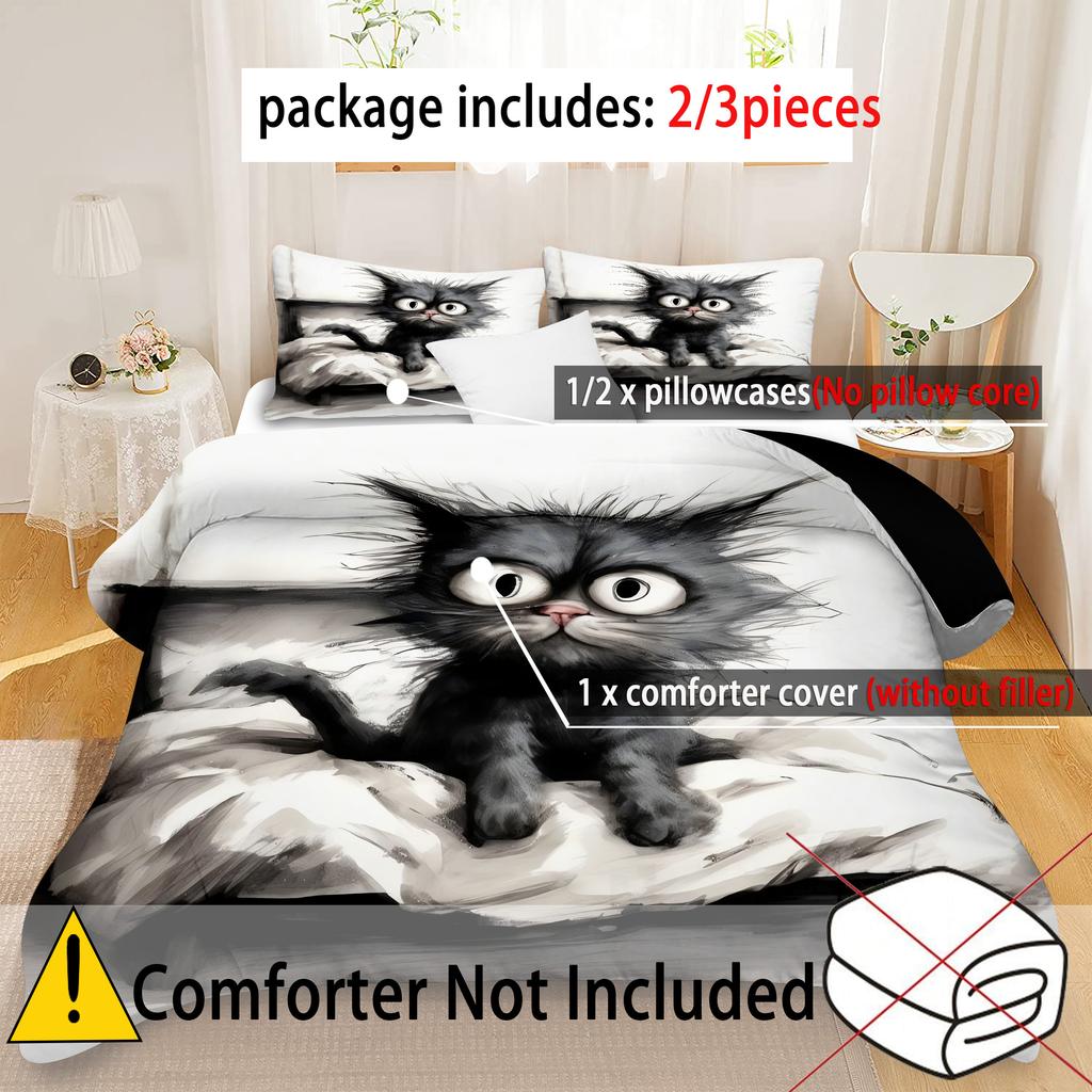 Cartoon Black Cat 3D Printed Duvet Cover Set Pillowcases Soft Comfortable Luxury Bedding Home Decor Animal Theme Quilt Cover Set