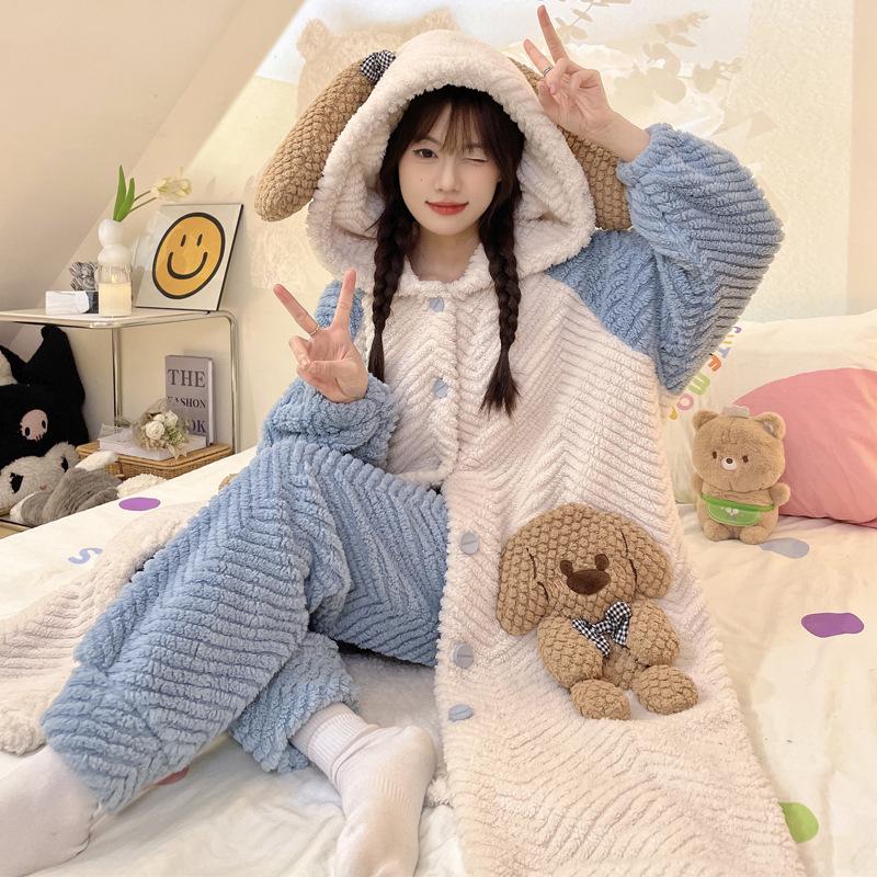 Женская зимняя ночная рубашка из бархата и кораллового флиса размера плюс - симпатичная домашняя одежда из плотной фланели